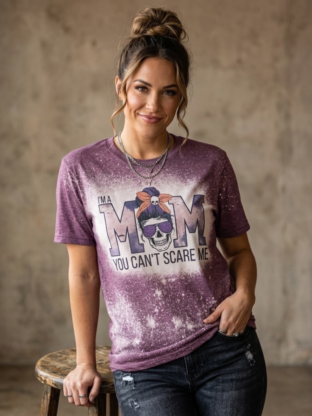 I'm a MOM Graphic Tee -‎ Purple Bleach Effect Softstyle XL